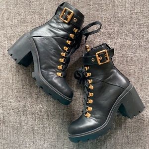 Public Desire Black Chunky Boot with Gold clasps